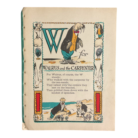 Vintage 1926 Tony Sarg Alphabet Page W for Walrus and the Carpenter Color Illustration Print