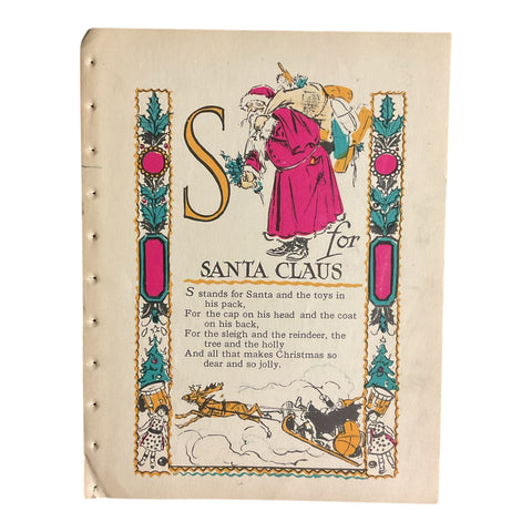 Vintage 1926 Tony Sarg Alphabet Page S for Santa Claus Color Illustration Print