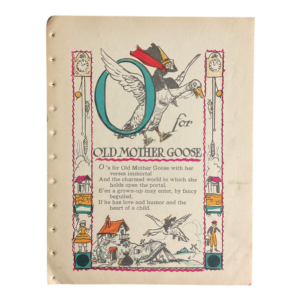 Vintage 1926 Tony Sarg Alphabet Page O for Old Mother Goose Color Illustration Print