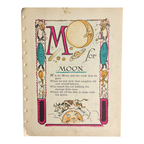 Vintage 1926 Tony Sarg Alphabet Page M for Moon Color Illustration Print