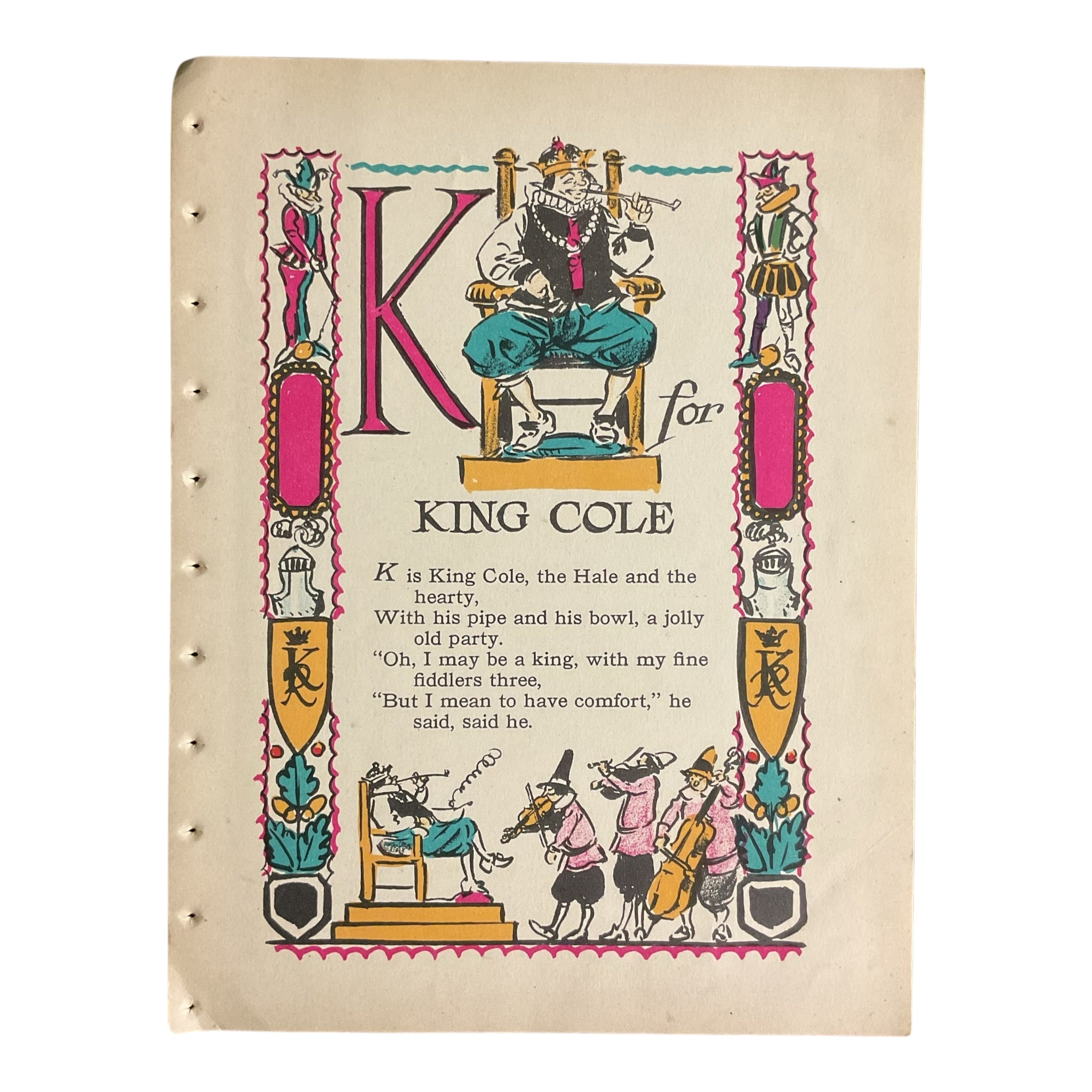 Vintage 1926 Tony Sarg Alphabet Page K for King Cole Color Illustration Print