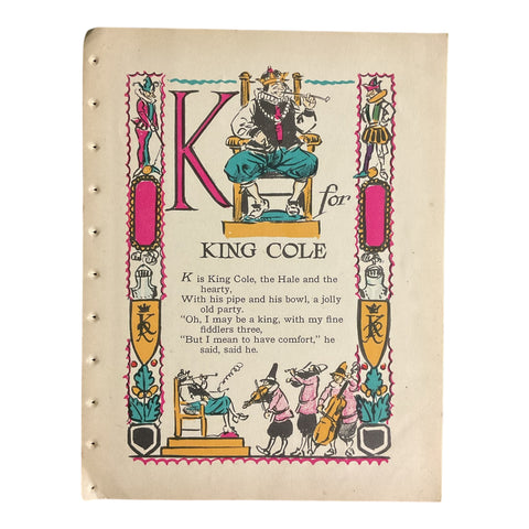 Vintage 1926 Tony Sarg Alphabet Page K for King Cole Color Illustration Print