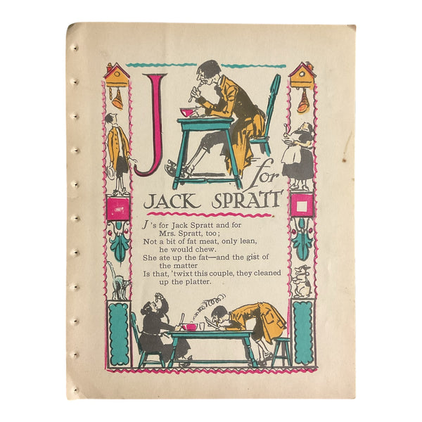 Vintage 1926 Tony Sarg Alphabet Page J for Jack Spratt Color Illustration Print