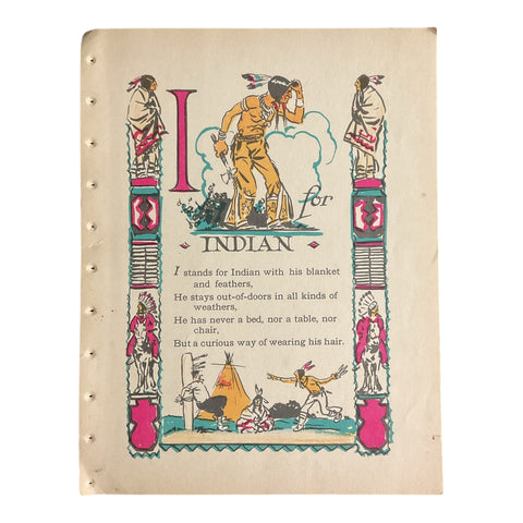 Vintage 1926 Tony Sarg Alphabet Page I for Indian Color Illustration Print