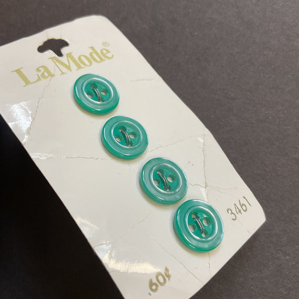 Vintage 3461 La Mode 1/2 Shiny Green 4 Hole Buttons 4 on Card