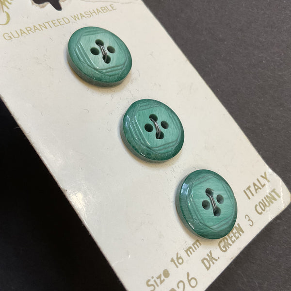 Vintage 3026 Le Chic 5/8 Dark Green Shiny 4 Hole Buttons 3 on Button Card