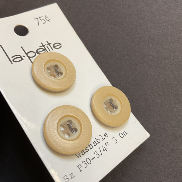 Vintage 3/4” La Petite 5023 Matte Beige 4 Hole Buttons 3 on Card