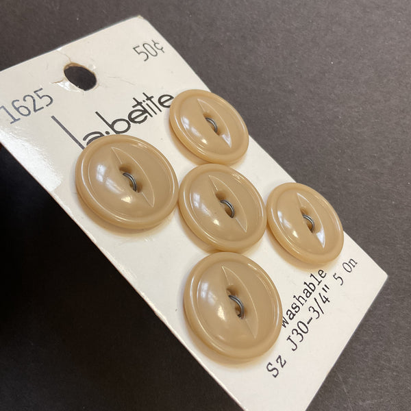 Vintage 1625 La Petite 3/4 Shiny Beige 2 Hole Buttons 5 on Button Card