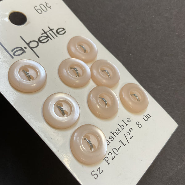 Vintage 5508 La Petite 1/2 Shiny Light Tan 2 Hole Buttons 8 on Card