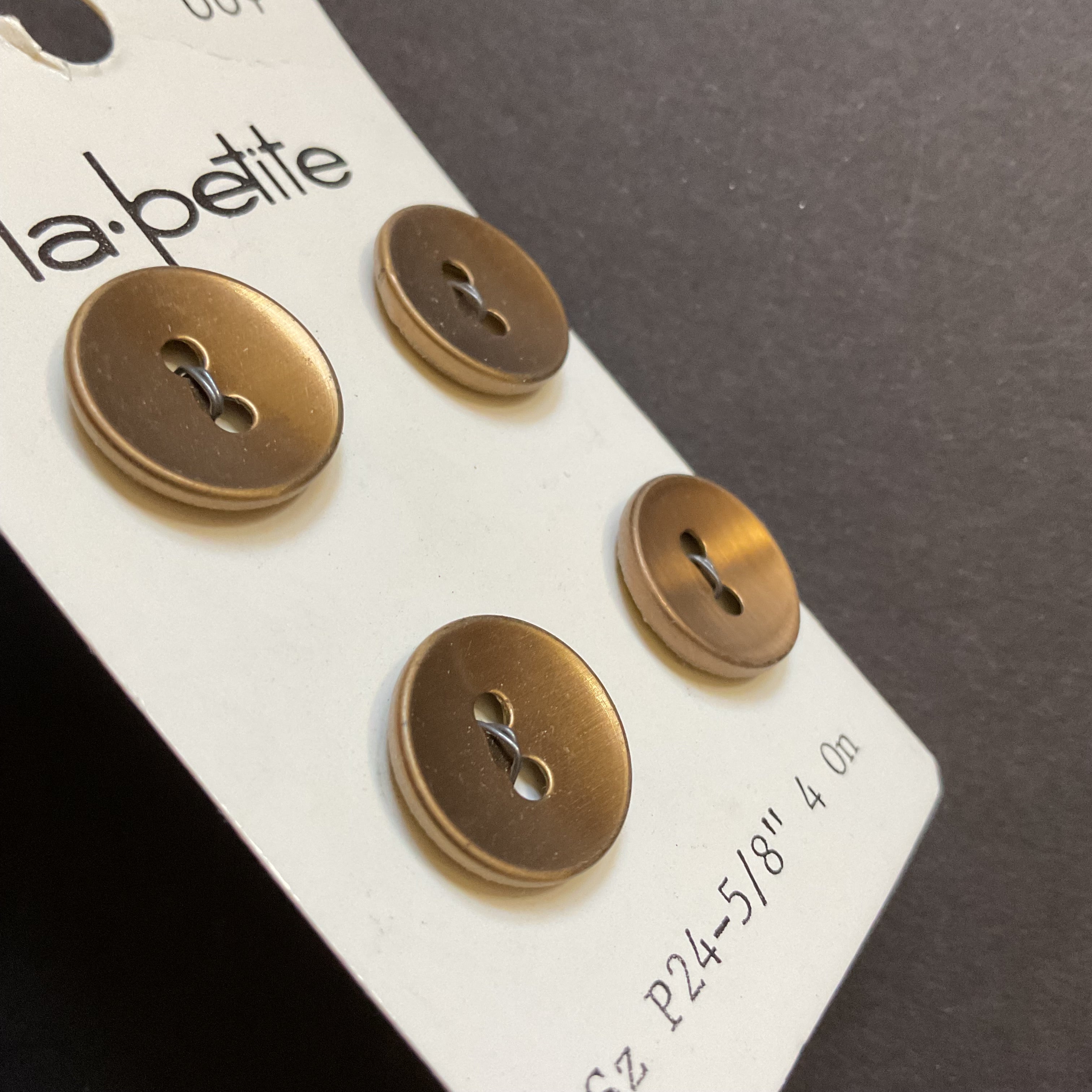 Vintage 8026 La Petite 5/8” Shiny Gold 2 Hole Buttons 4 on Card