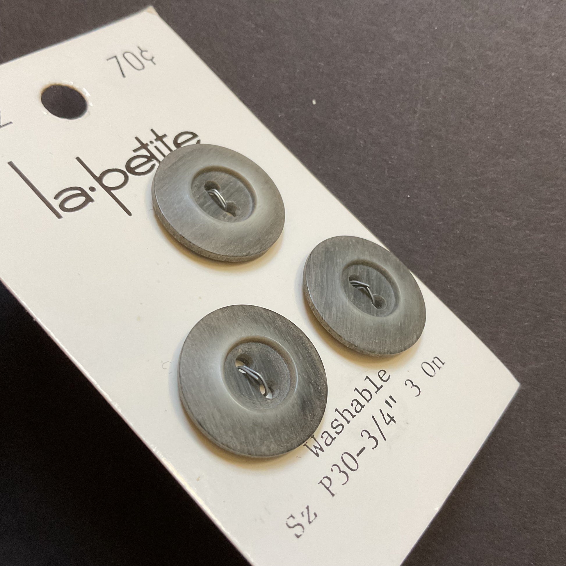 Vintage 6532 La Petite 3/4 Matte Gray 2 Hole Buttons 3 on Card - Avid Vintage
