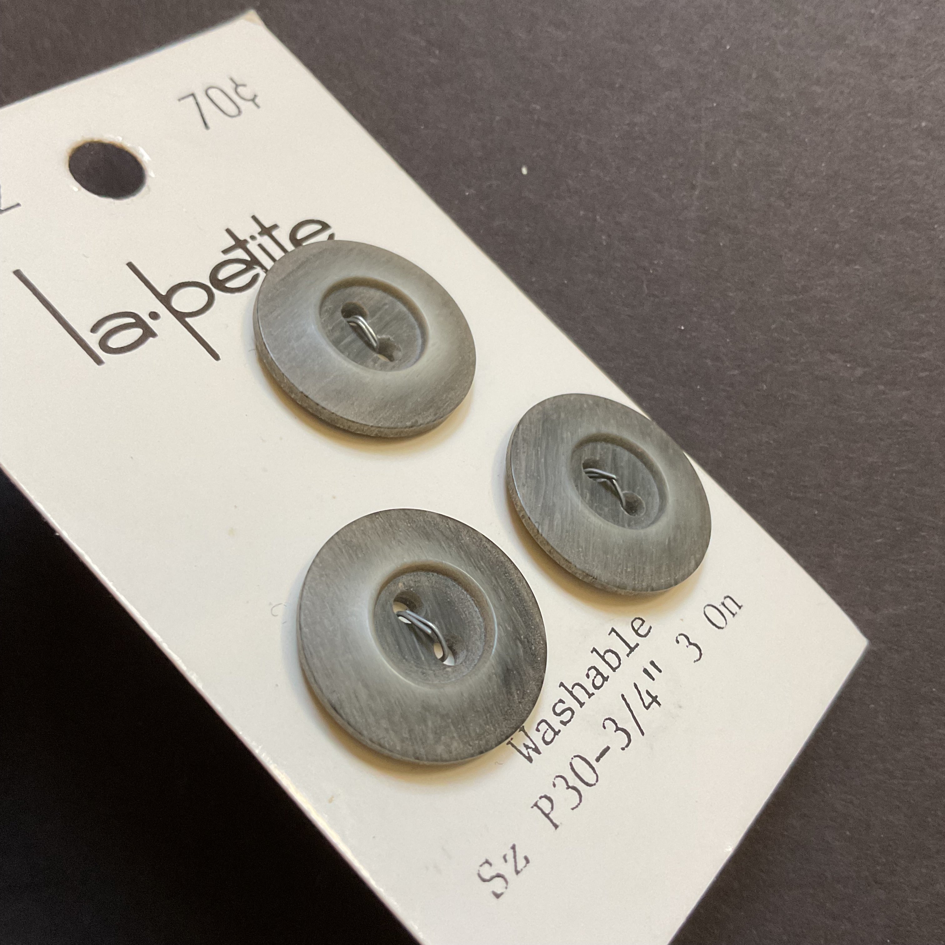 Vintage 6532 La Petite 3/4 Matte Gray 2 Hole Buttons 3 on Card - Avid Vintage