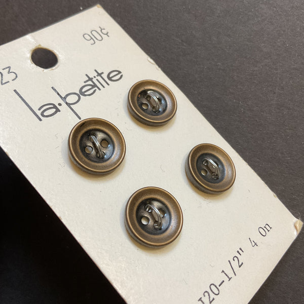 Vintage 3026 La Petite 1/2 Bronze Shiny 4 Hole Buttons 4 on Button Card