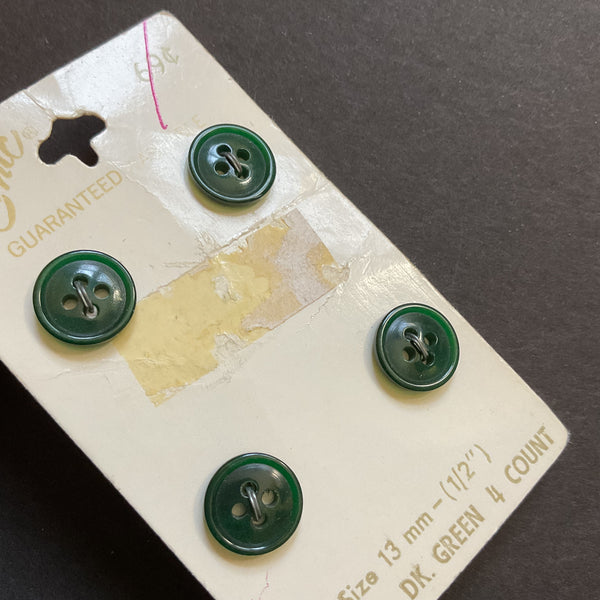 Vintage 3009 Le Chic 1/2 Shiny Dark Green 4 Hole Buttons 4 on Card