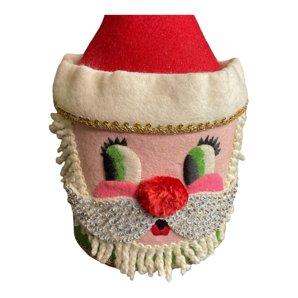 Vintage Christmas Santa Toilet Paper Holder Felt and Sequins Doeskin