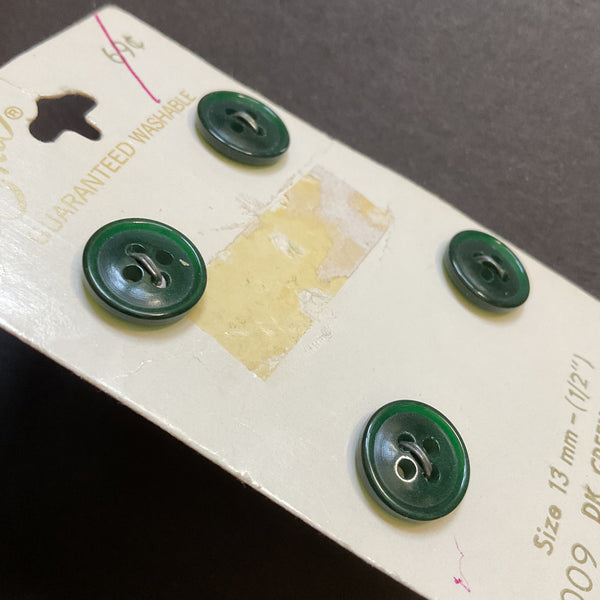 Vintage 3009 Le Chic 1/2 Shiny Dark Green 4 Hole Buttons 4 on Card