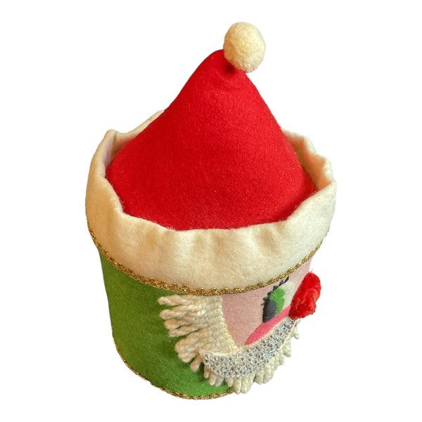 Vintage Christmas Santa Toilet Paper Holder Felt and Sequins Doeskin