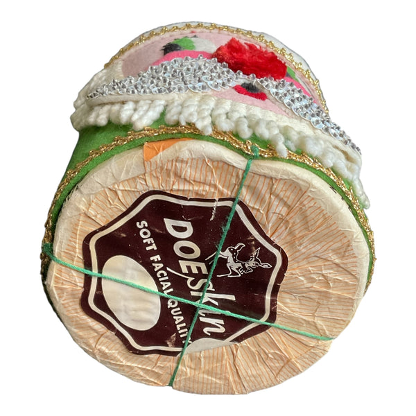 Vintage Christmas Santa Toilet Paper Holder Felt and Sequins Doeskin