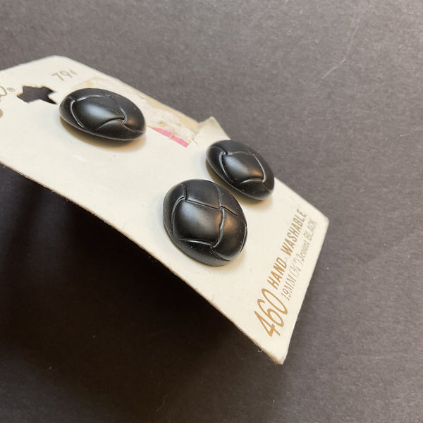 Le Chic Faux Black Leather 3 Vintage Buttons on Card