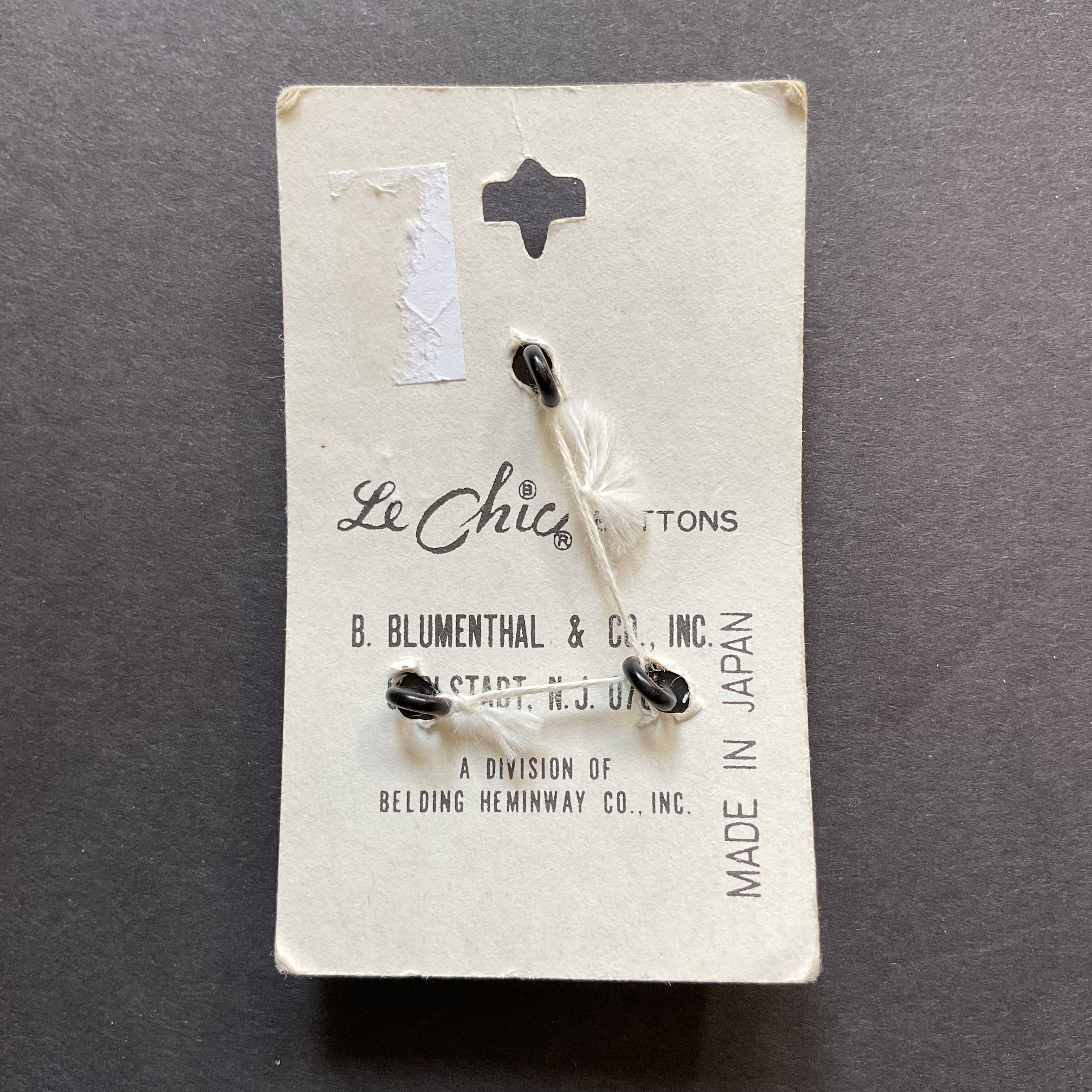 Le Chic Faux Black Leather 3 Vintage Buttons on Card