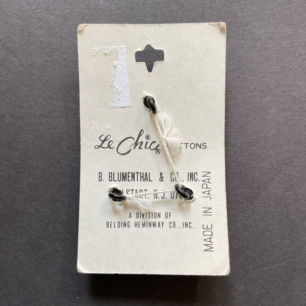 Le Chic Faux Black Leather 3 Vintage Buttons on Card