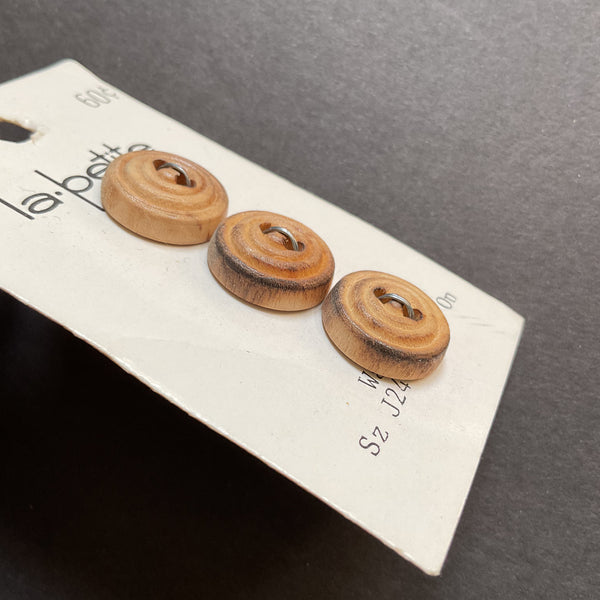 Vintage 2115 La Petite 5/8 Wooden 2 Hole Buttons 3 on Button Card