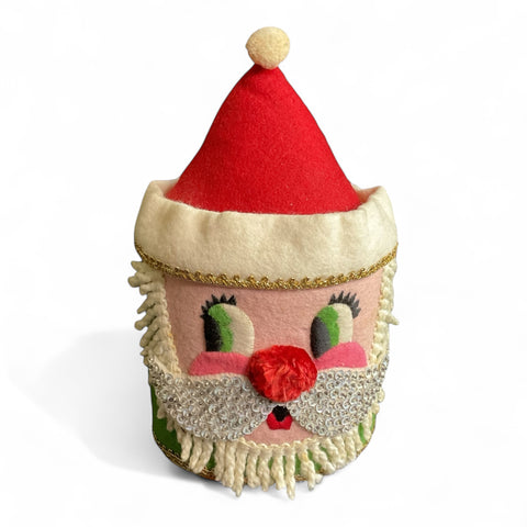 Vintage Christmas Santa Toilet Paper Holder Felt and Sequins Doeskin