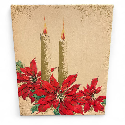 Vintage Christmas Card Box Lit Candles Red Poinsettias