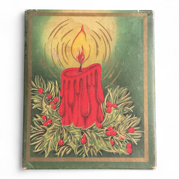 Vintage Christmas Card Box Lit Candle De Luxe