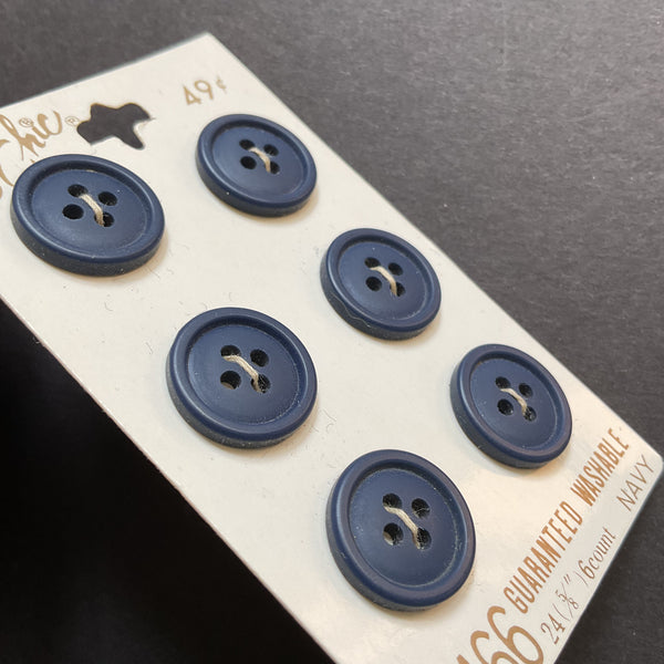 Vintage 2466 Le Chic 5/8 Navy Blue 4 Hole Buttons 6 on Button Card