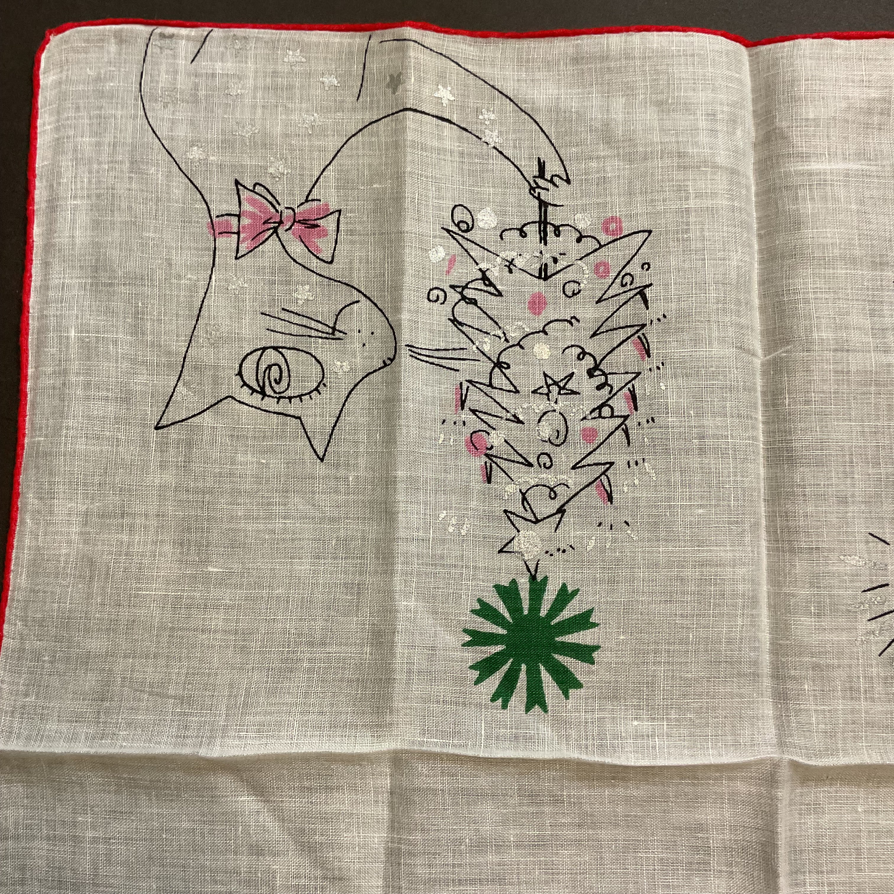 Vintage Christmas Hankie Welcher Anthropomorphic Cat Candles Tree Handkerchief - Avid Vintage