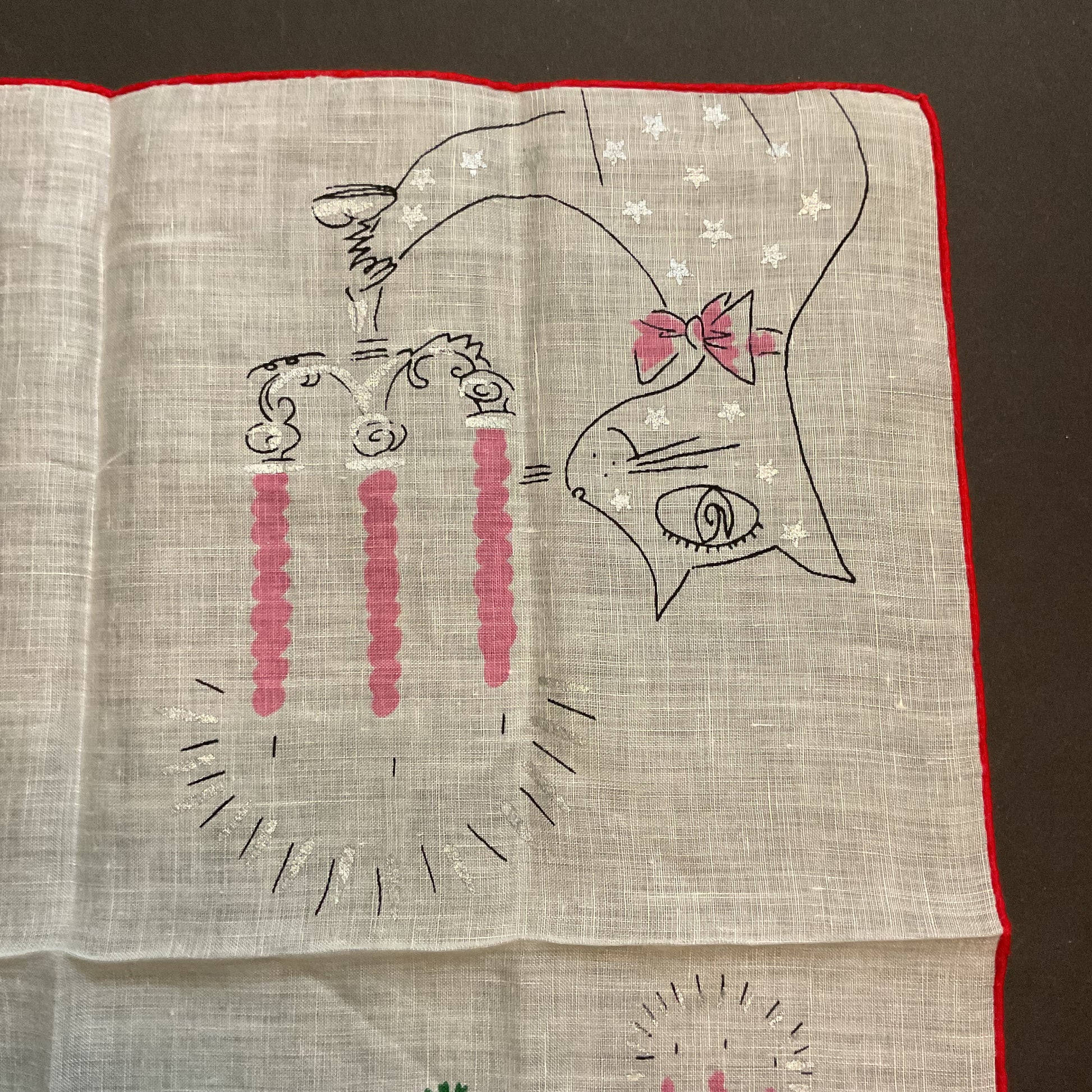 Vintage Christmas Hankie Welcher Anthropomorphic Cat Candles Tree Handkerchief - Avid Vintage