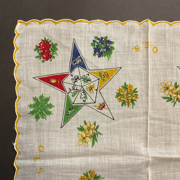 Vintage OES Hankie Order of Easter Star Handkerchief