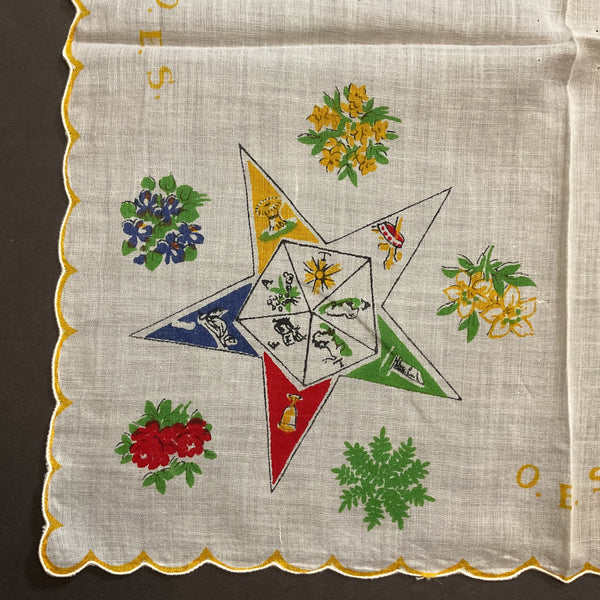 Vintage OES Hankie Order of Easter Star Handkerchief