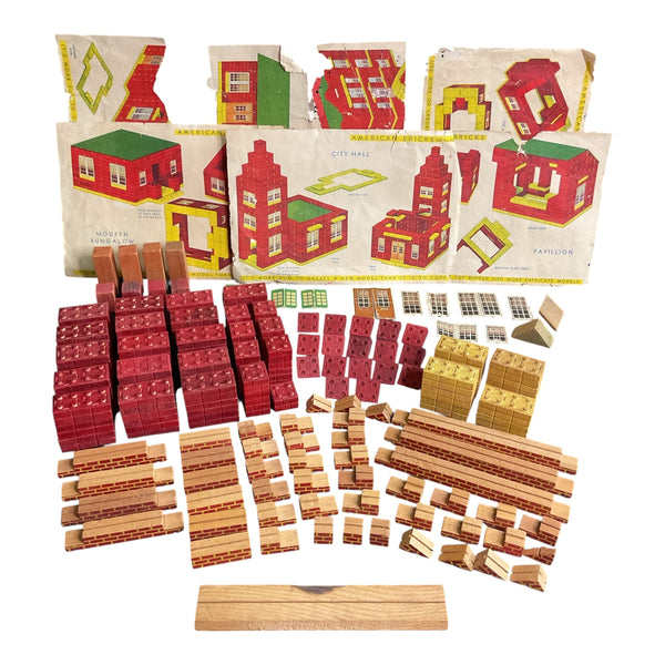 Halsam American Bricks Wooden Blocks Vintage 1940s Huge Lot Red and Yellow