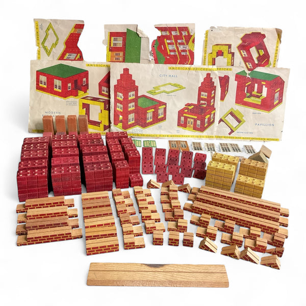 Halsam American Bricks Wooden Blocks Vintage 1940s Huge Lot Red and Yellow