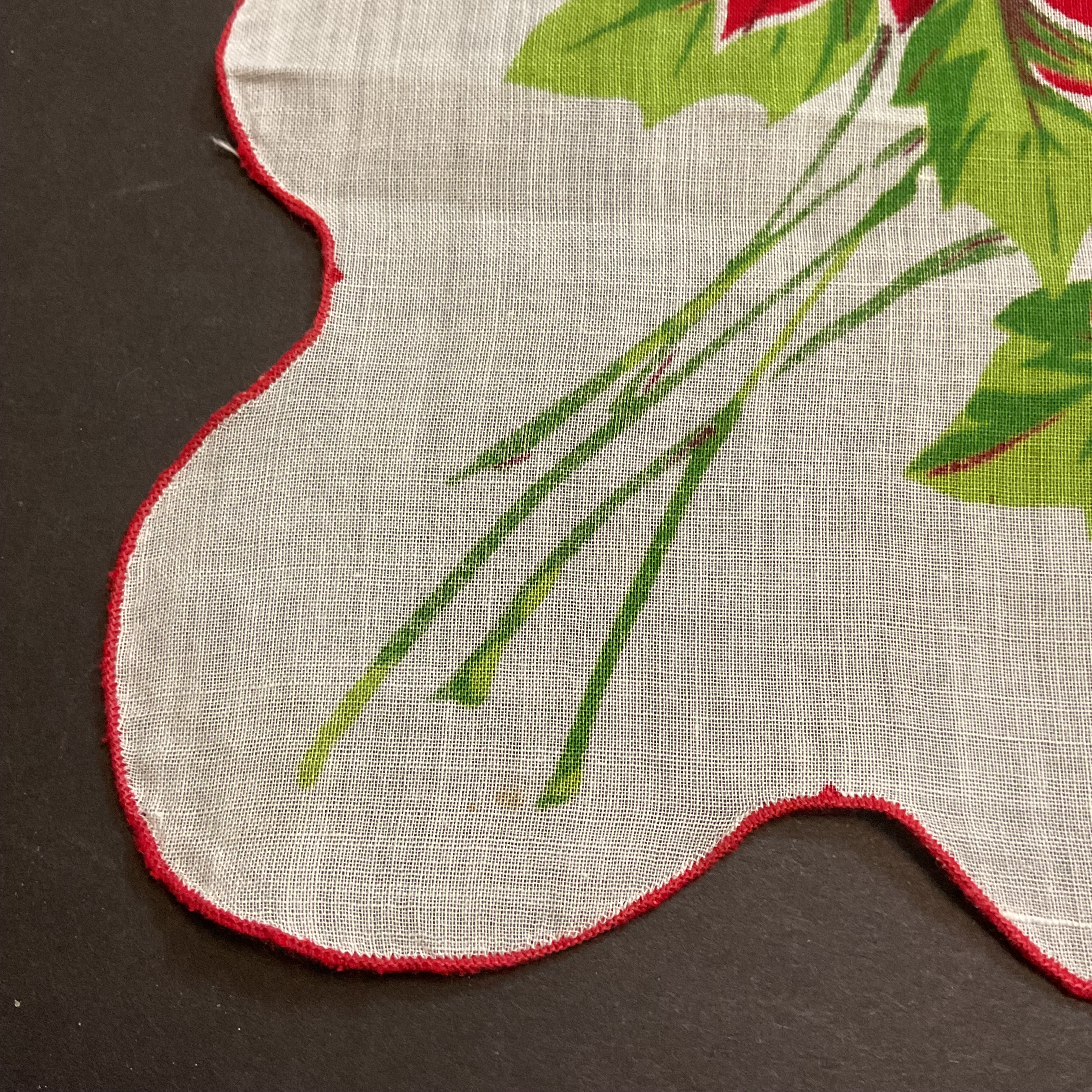 Vintage Christmas Handkerchief Red Poinsettias Scallop Edge Ladies Hankie