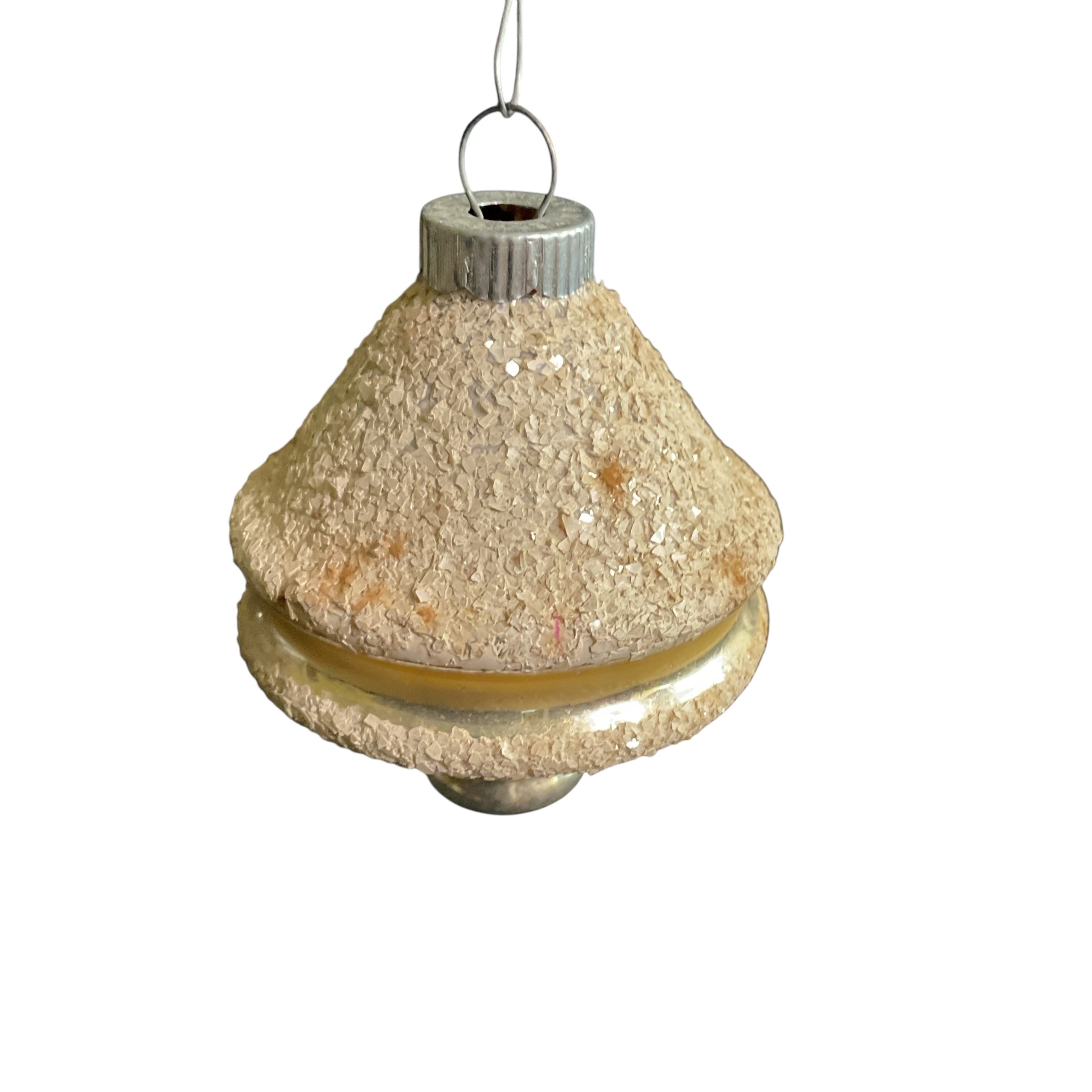Vintage Frosted Christmas Ornament Gold Lantern Shape