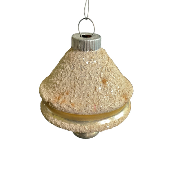 Vintage Frosted Christmas Ornament Gold Lantern Shape