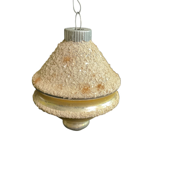 Vintage Frosted Christmas Ornament Gold Lantern Shape