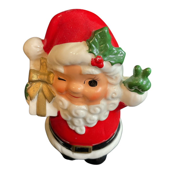 Vintage Ceramic Winking Santa Claus Christmas Figurine Mid Century