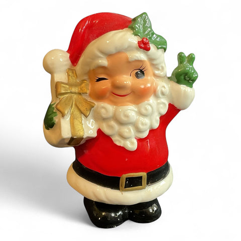 Vintage Ceramic Winking Santa Claus Christmas Figurine Mid Century