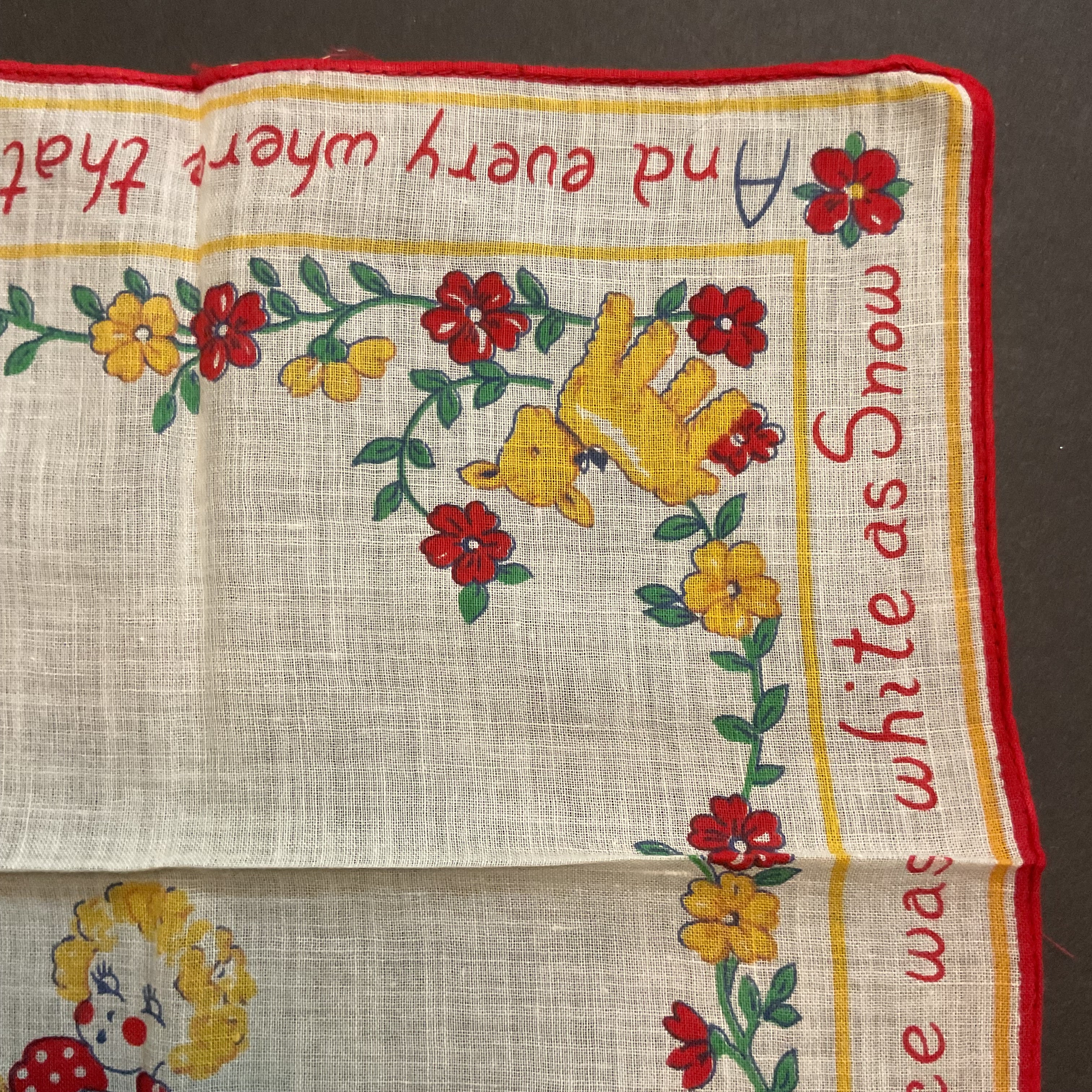 Vintage Childrens Hankie Mary Had a Little Lamb Handkerchief