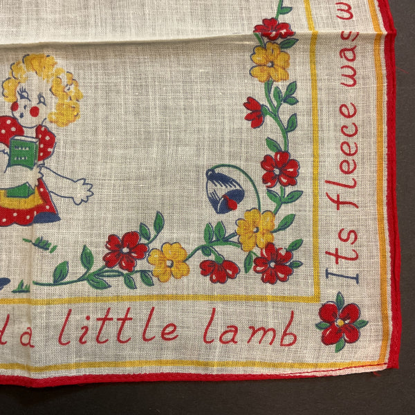 Vintage Childrens Hankie Mary Had a Little Lamb Handkerchief