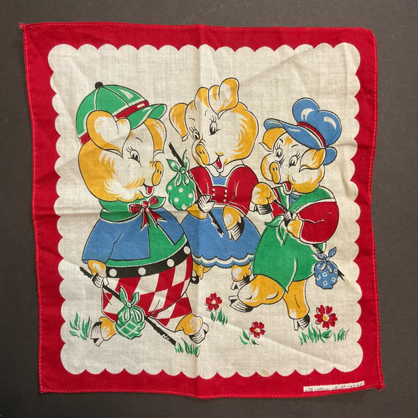 Vintage Childrens Hankie The Three Little Pigs Handkerchief