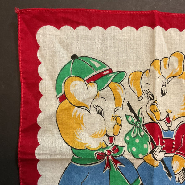Vintage Childrens Hankie The Three Little Pigs Handkerchief