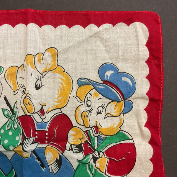 Vintage Childrens Hankie The Three Little Pigs Handkerchief