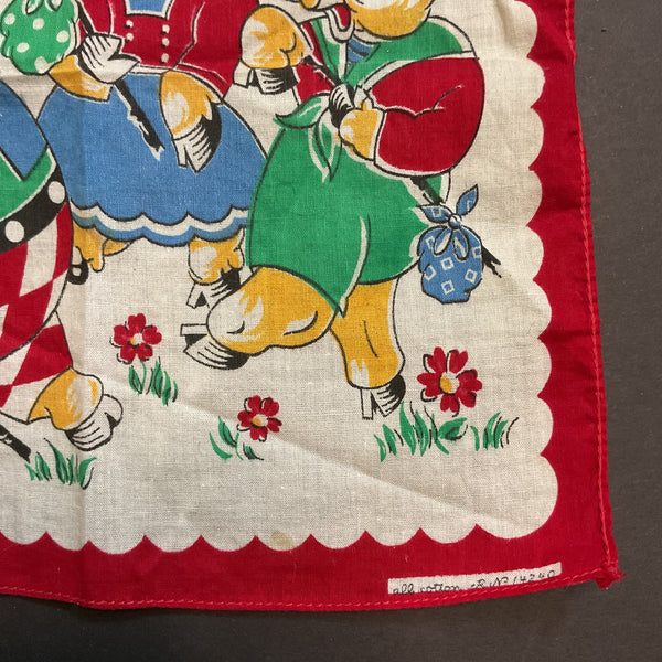 Vintage Childrens Hankie The Three Little Pigs Handkerchief