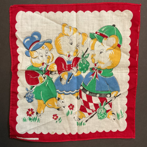 Vintage Childrens Hankie The Three Little Pigs Handkerchief