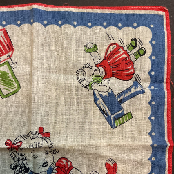 Vintage Childrens Hankie Little Girl Red Dress Handkerchief